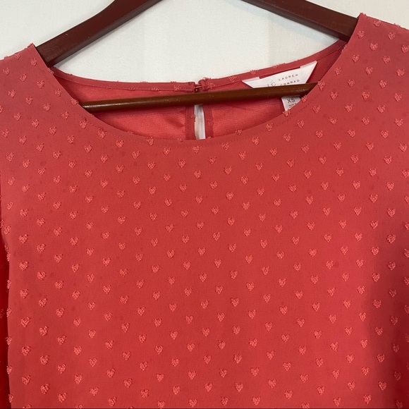 LC LAUREN CONRAD Coral Blouse 3/4 Sleeve Ruffle Sleeve Size Extra Small - Picture 2 of 9
